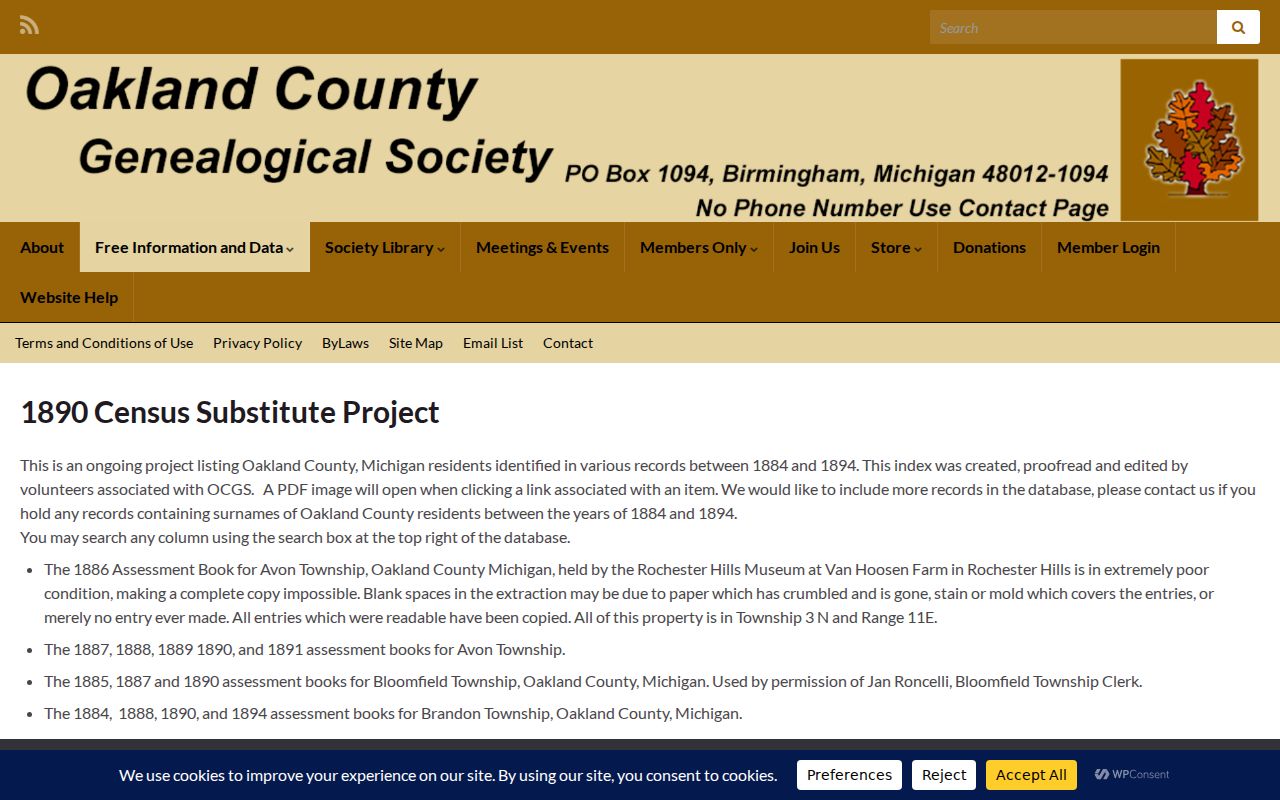 Rochester Hills city directory OCGS 1890 Census Substitute Project