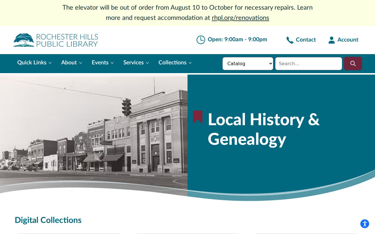 Rochester Hills residents directory public library local history collections
