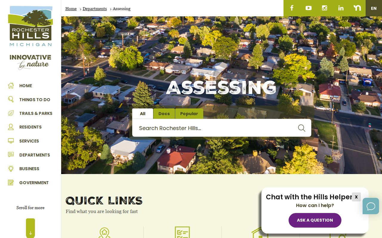 Rochester Hills residents directory assessing and property search page