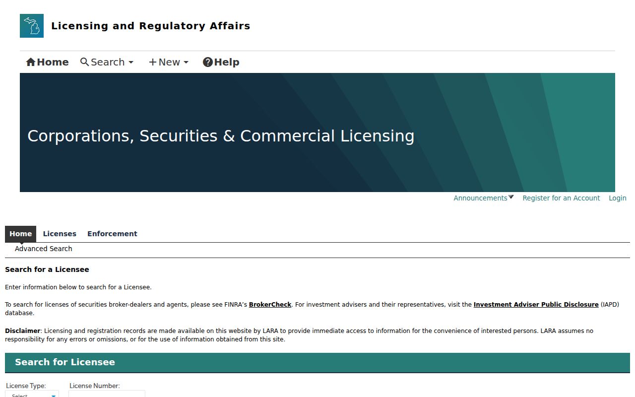 Rochester Hills resident lookup Michigan LARA license search fields