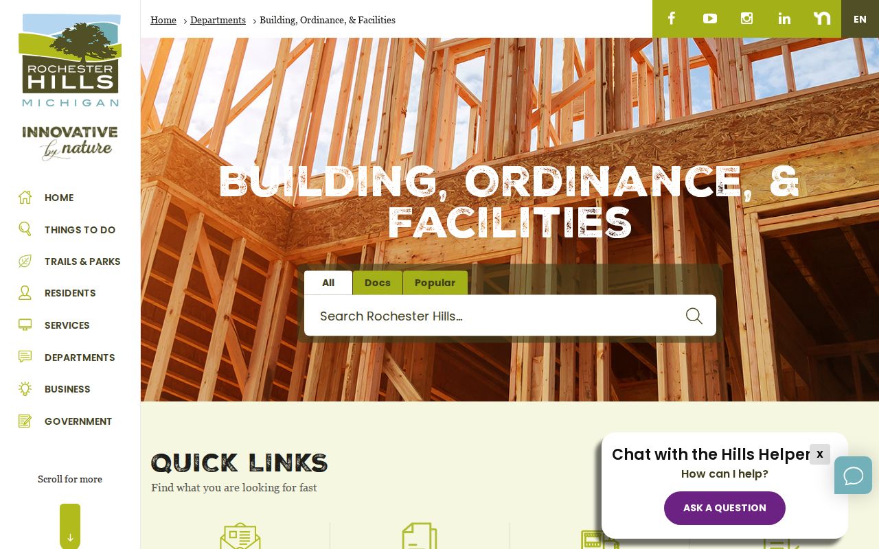 Rochester Hills street directory Building Department permit and inspection access
